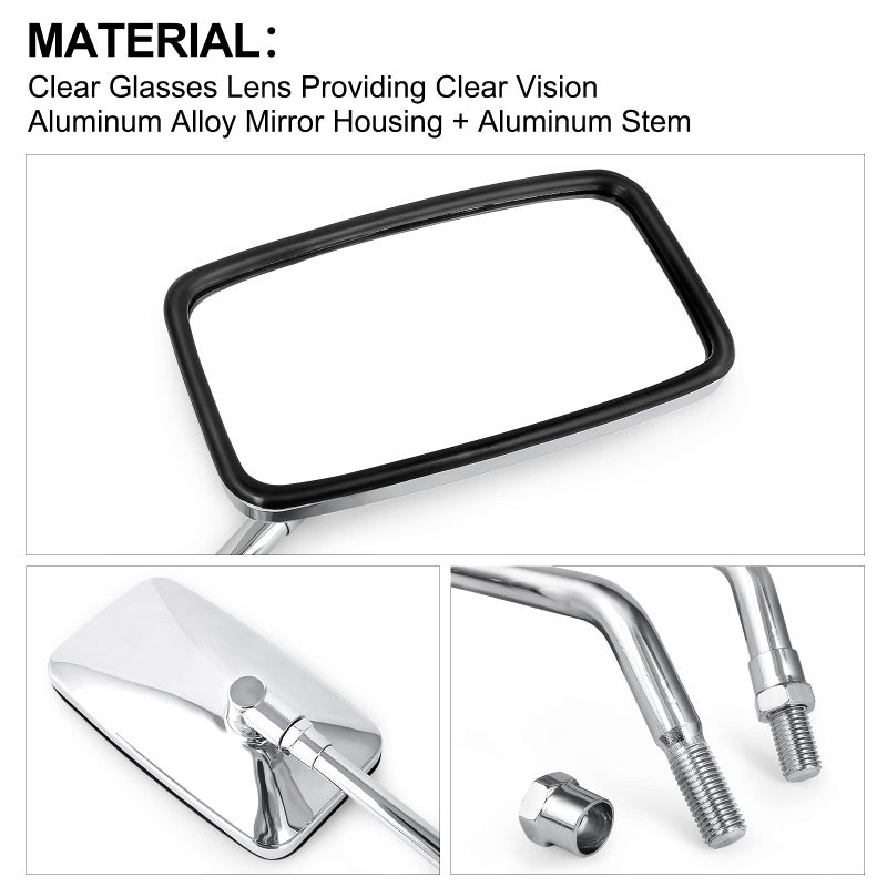 Surpassme 10MM Chrome Motorcycle Mirrors  Universal Silver Rectangle Motorcycle Rearview Mirrors - Image 3